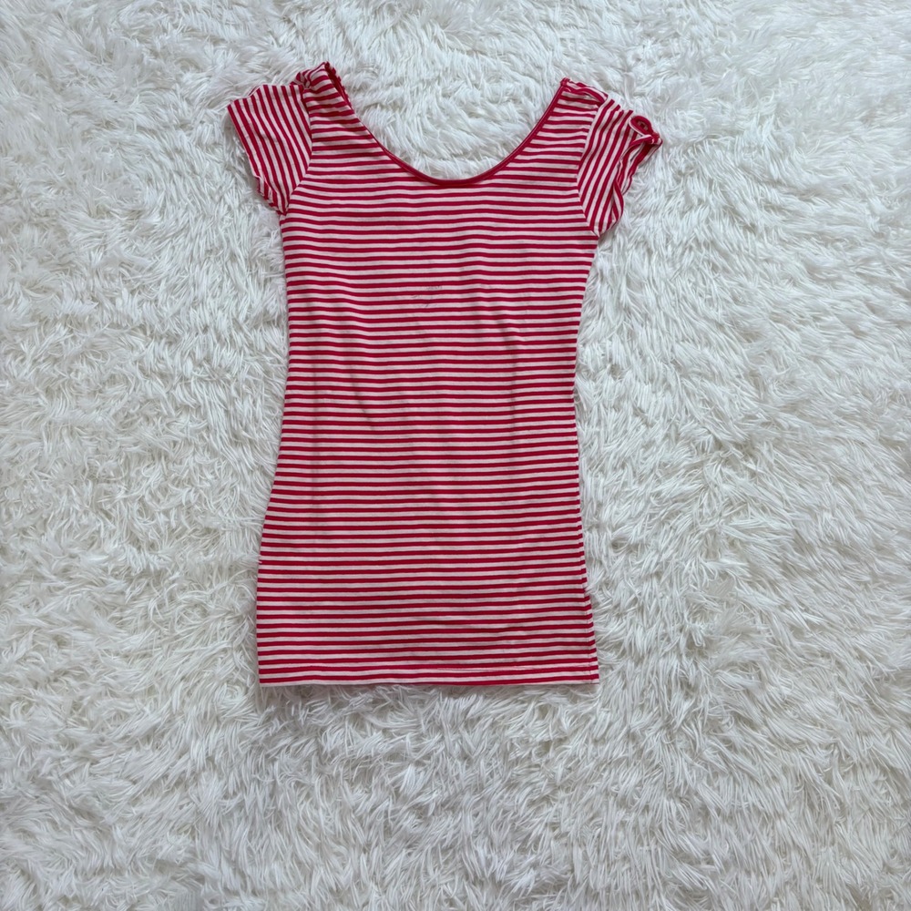 y2k pink & white striped off shoulder top small